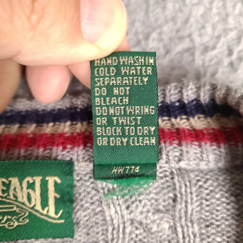Vintage American Eagle Sweater Mens XL Gray Cable Knit V-Neck‎ Pullover Preppy